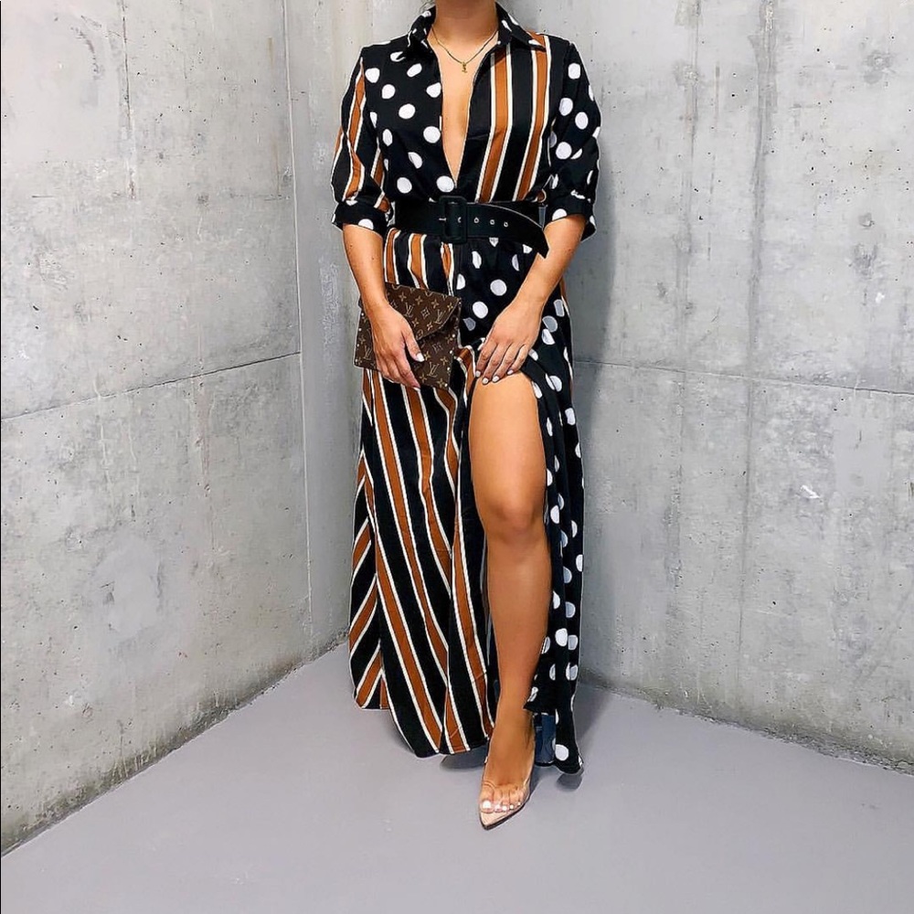 polka dot and stripes maxi dress